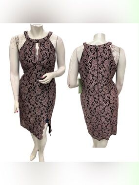 R&M Richards Mauve Lace Midi Dress with Black Underlay Size Xl